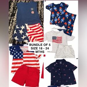 Patriotic American Flag Boys Summer Outfit Bundle | Size 18–24 Months | 5 Pieces